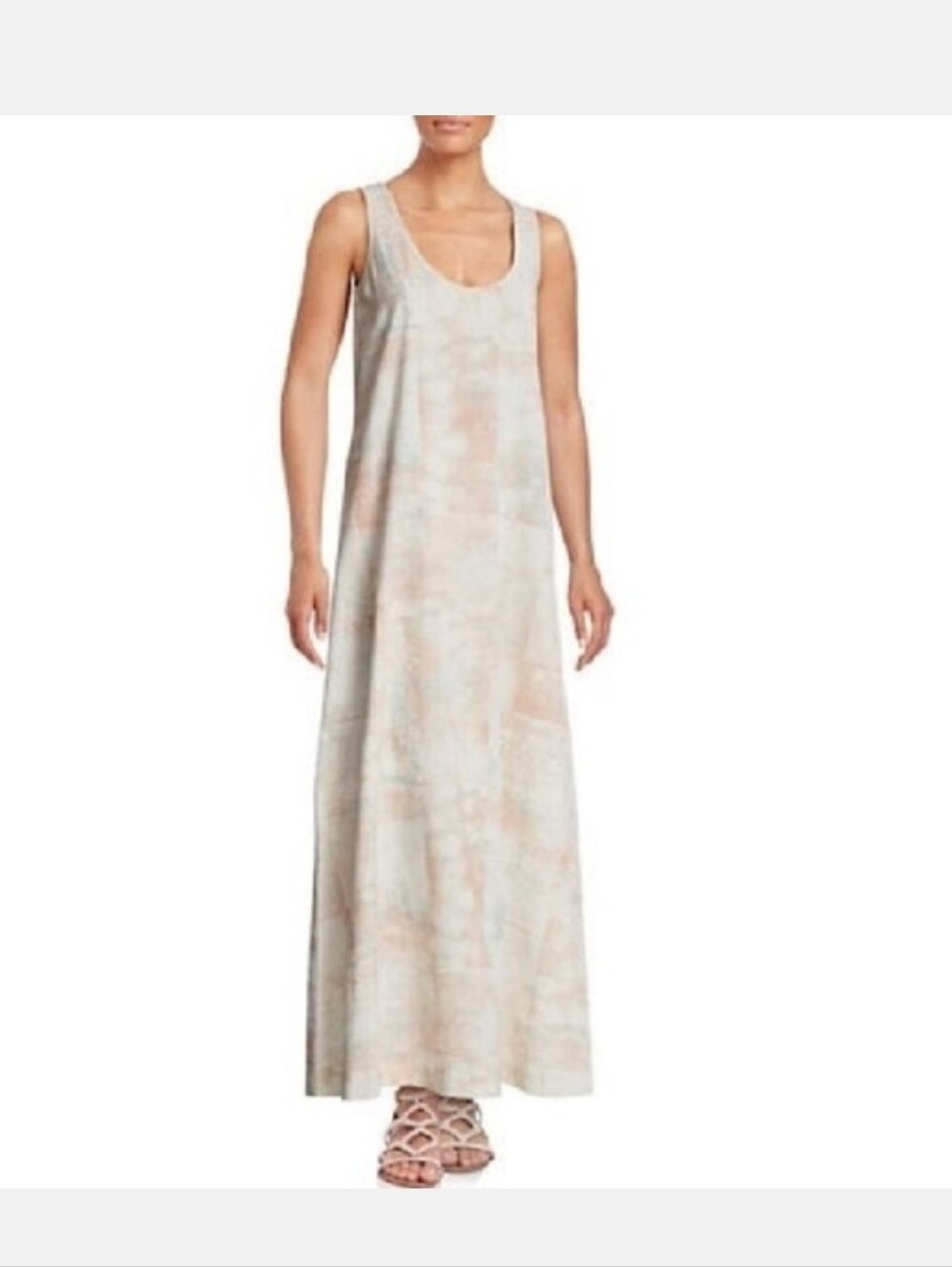Halston Sleeveless Scoop-Neck Maxi Dress in Soft Beige-Pink